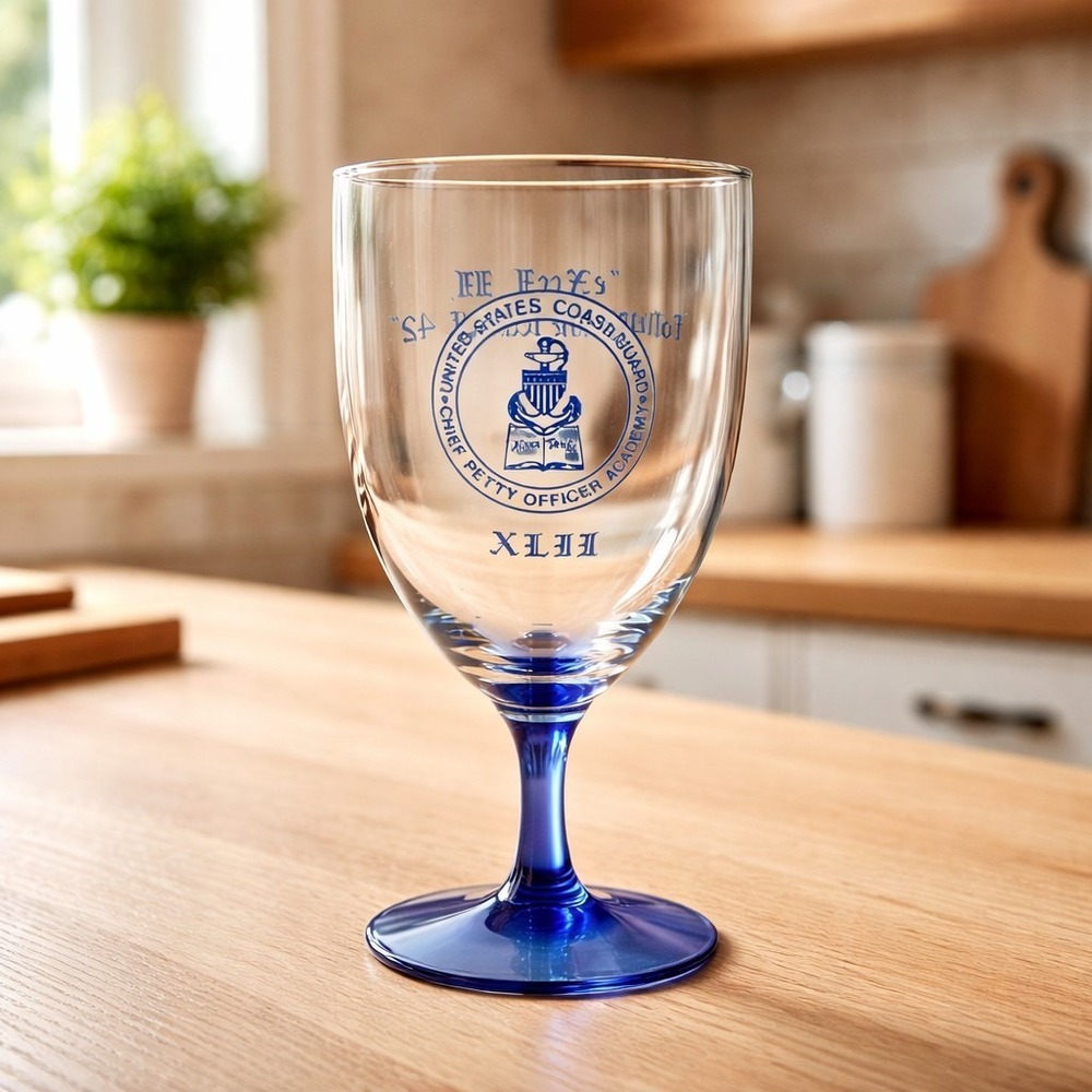 Crystal‎ Wine Cobalt Glass USCG Chief Petty Officer Academy Keepsake